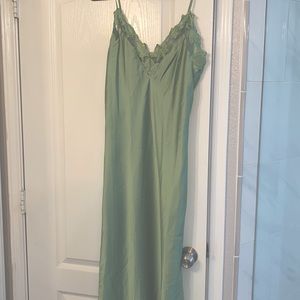 Sage green silky midi dress